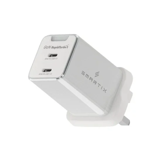 Smartix Premium Compact Uk Wall Adaptor 65W Gan - White